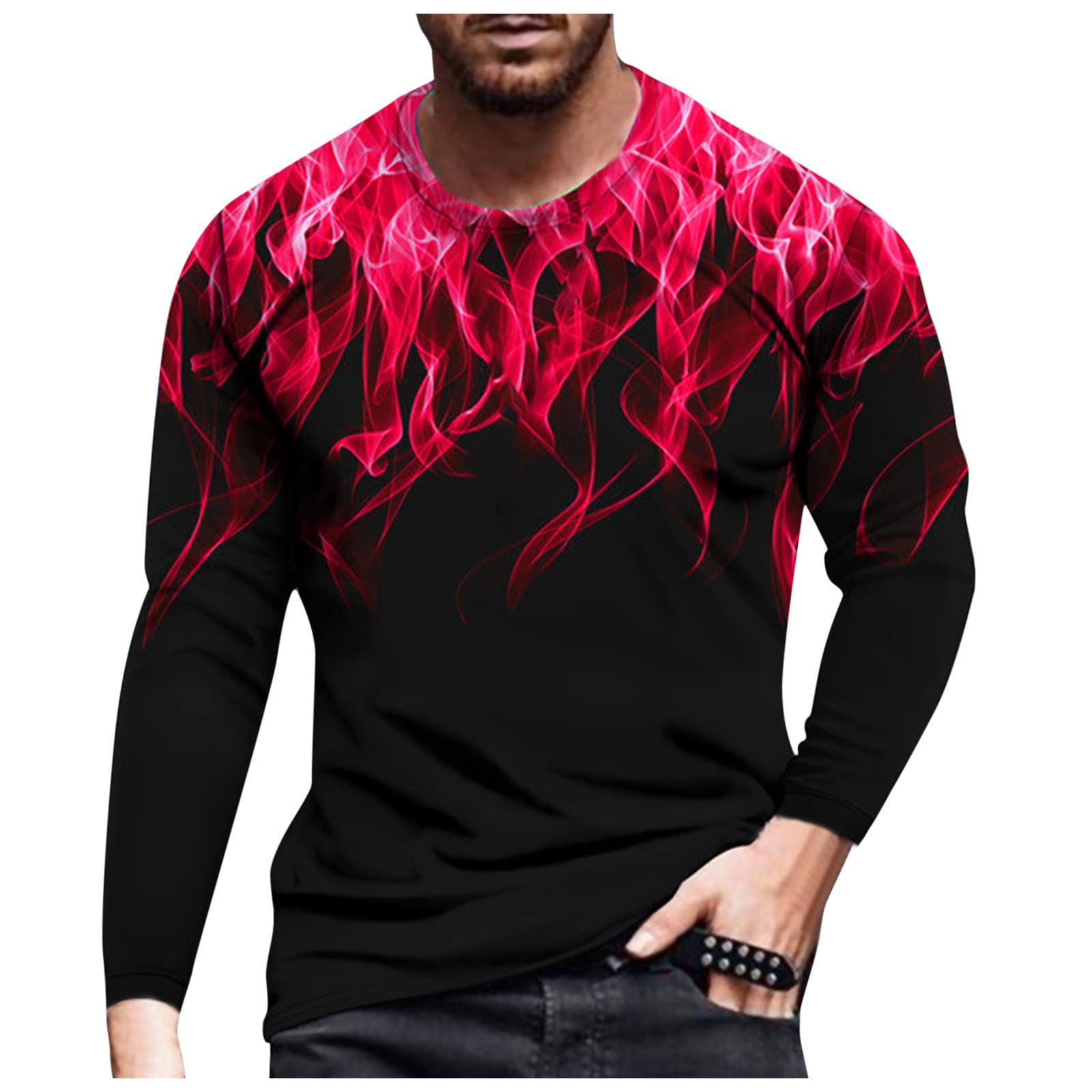 WALLDORShort Soft Spring T Shirt Mens Printing Fun Beach Tees Crewneck Long-Sleeved Fit Tee Shirt Gents