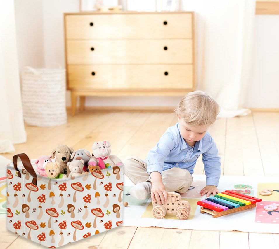 Image of Sanjiaofeng Rectangular Kids Basket Cute Storage Bins,Mushroom Storage Basket with Handles.Clothers,Books,Kid's Gifts Bins. (Mushroom)