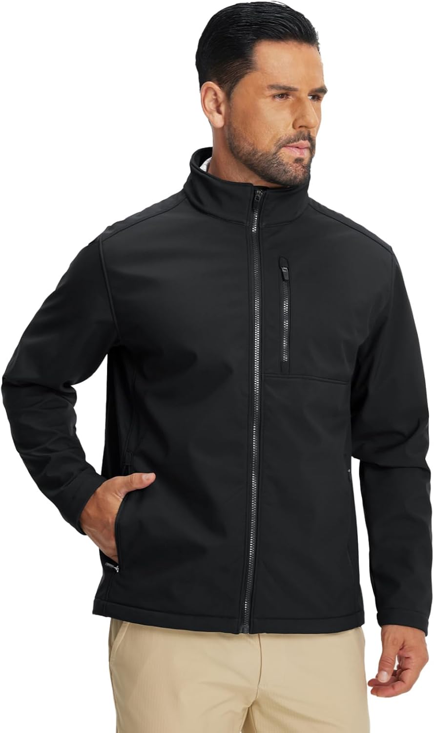 M MAELREG Men's Lightweight Softshell Jacket Fleece Lined Water Resistant Golf Windbreaker Winter Outdoor Hiking Warm Jacket