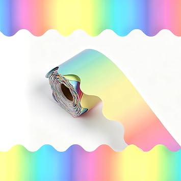 69 Feet Watercolor Rainbow Bulletin Board Borders Gradient Rainbow Scalloped Rolled Border Trim,Classroom Decor Borders Poster for School Office Chalkboard Wall Desk DecorLight Rainbow