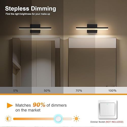 Miniatura 3 de Lámparas LED modernas para tocador de baño, regulables, 5CCT, 12 W, sobre espejo, barra de luz de pared negra para baño, 15.7 pulgadas, certificado