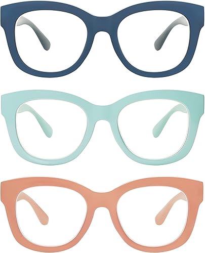 AMOMOMA Anteojos de lectura retro de gran tamaño para mujer, bloqueo de luz azul, lectores de computadora, bisagra de resorte AM6003