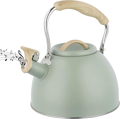 Miniatura 1 de Tetera de 3.0 cuartos de galón para estufa, tetera de acero inoxidable, hervidor de agua de grado alimenticio con mango de madera para café, té,