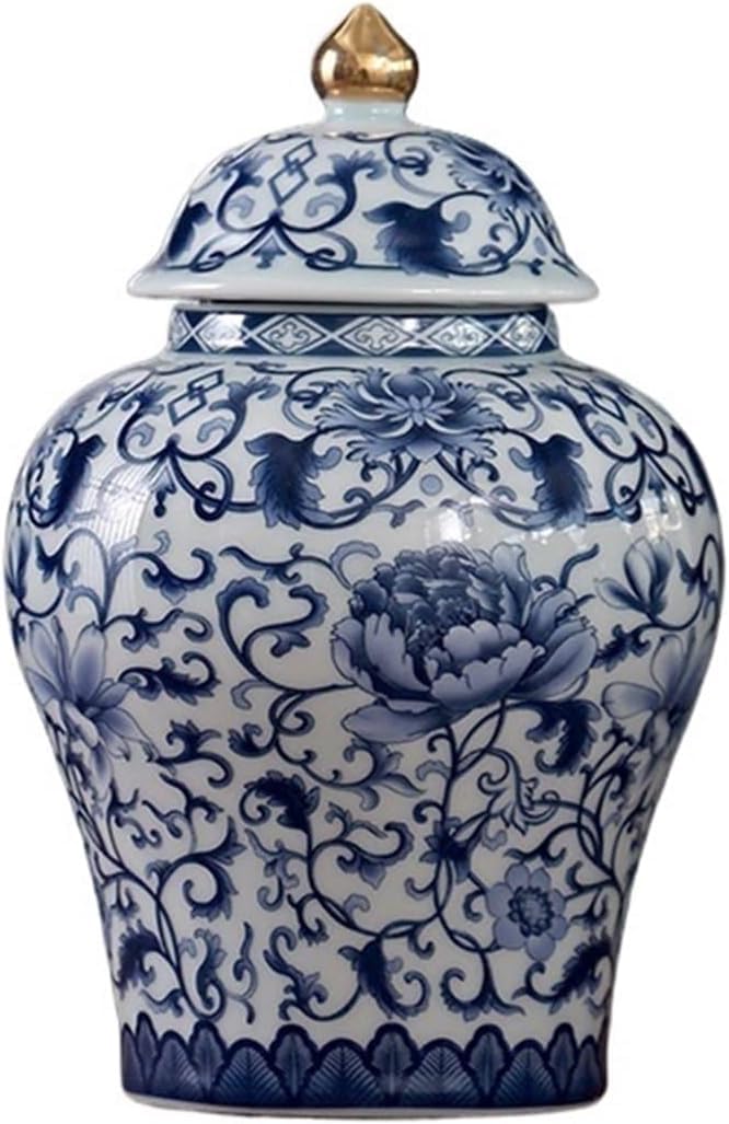 Bote De Cerámica China para Té, Tarro De Jengibre con Tapa, Ideal para Guardar Galletas Y Especias. Navy Blue Small
