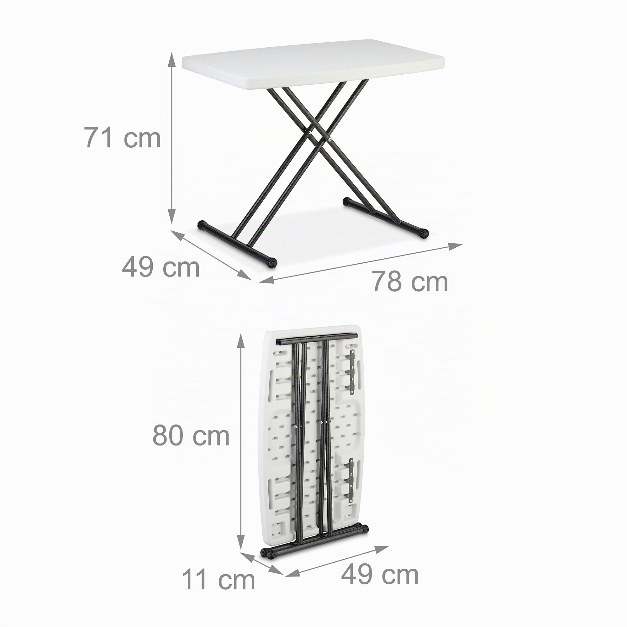Relaxdays Tavolo Pieghevole da Giardino, Tavolino da Campeggio HLP 71x78x49 cm, Regolabile in Altezza, 2 Persone, Bianco