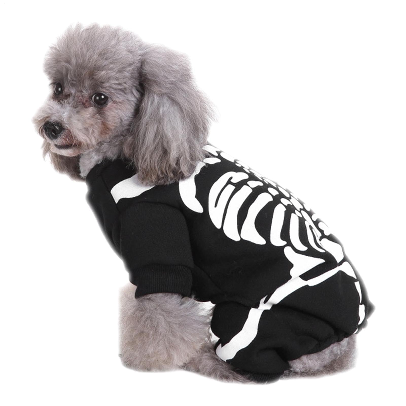 Yulokdwi Skeleton Pet Costume, Dog Jumpsuit Halloween Skeleton Costumes Cosplay Sweatshirt, Kitten Puppies Cosplay Party Clothes Outfits for Proms Themed Events Performance Carnivals Role Play