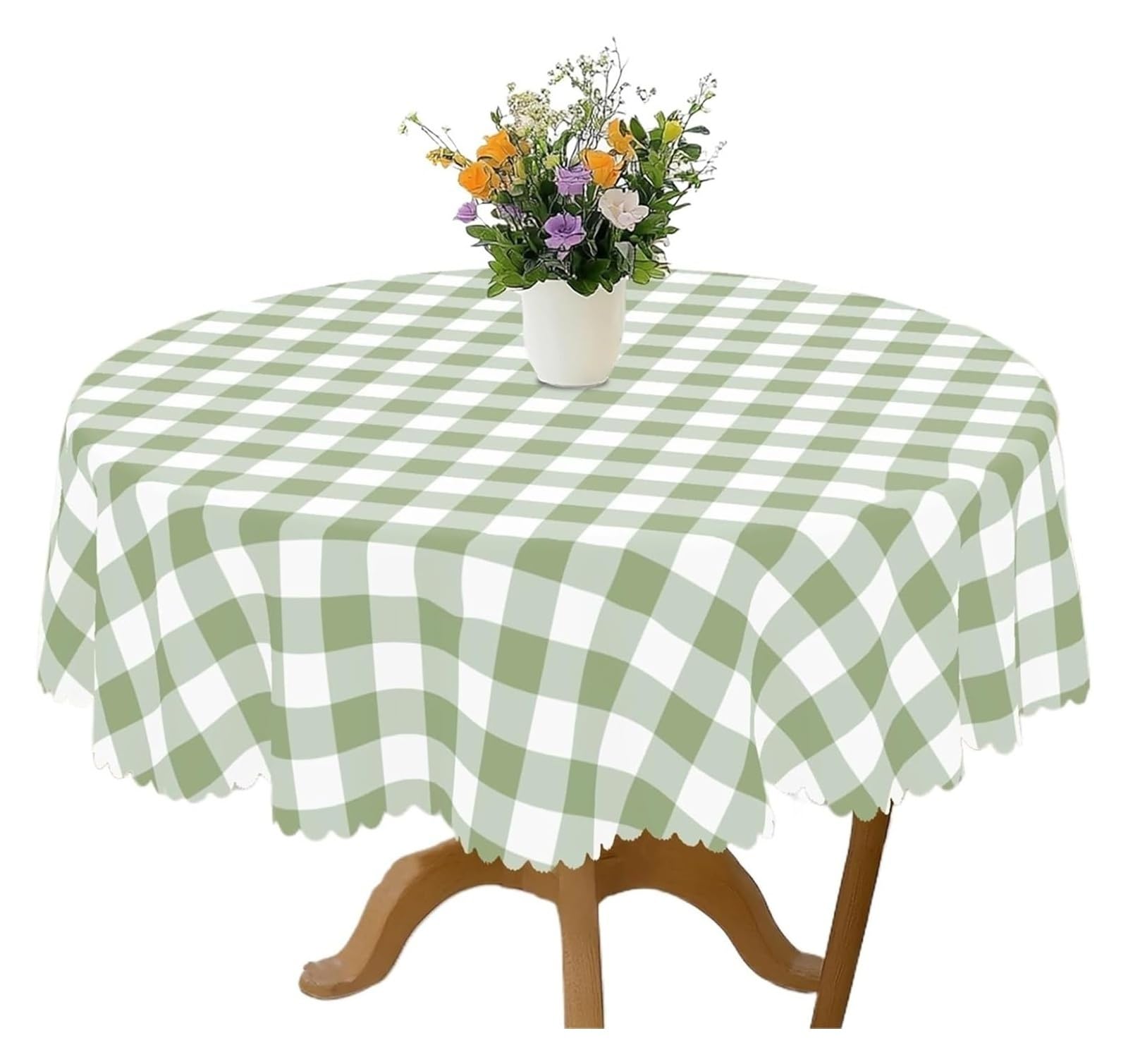Tablecloth Plaid Round Tablecloth Light Green And White Polyester(Round(152)cm)