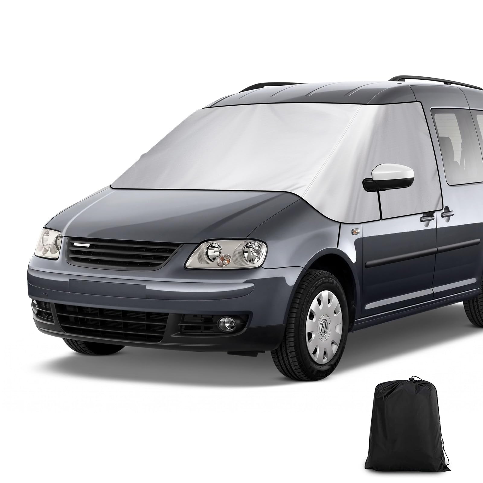 Cubierta del Parabrisas para Autocaravana Volkswagen Caddy AB 2004, Funda Exterior de 600D Impermeable Protector Solar Térmico con Forro Suave y Ganchos de Sujeción