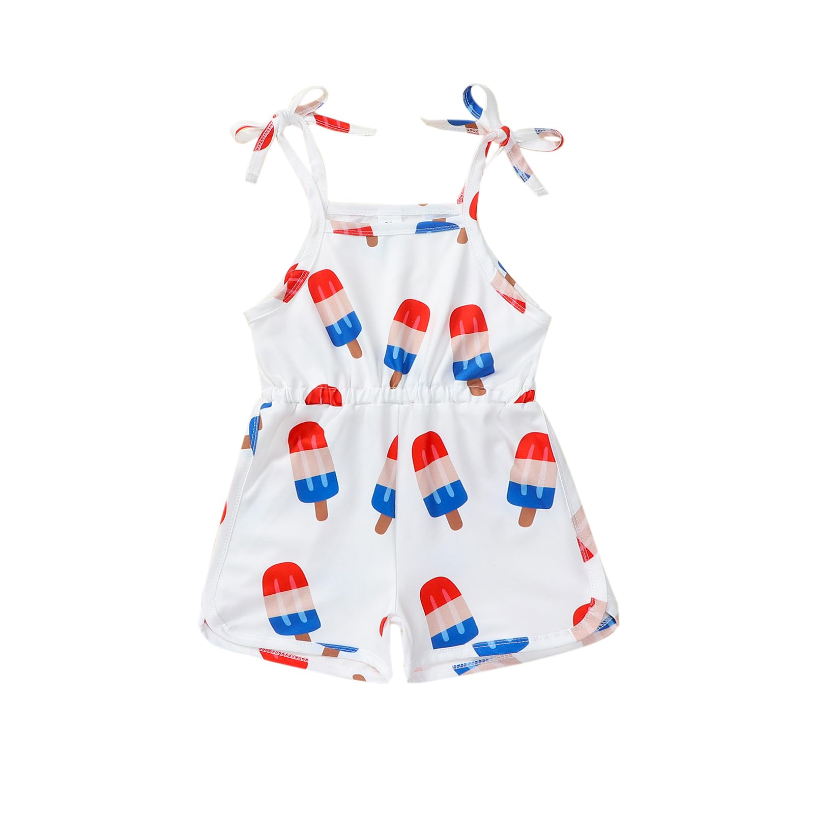 Ayalinggo Newborn 4th Of July Baby Girl Outfits Ice Cream Romper Jumpsuit Shorts Suspenders Toddler Clothes Independence Day (White Shorts, 3-4 Years)