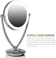 Vista 7 de Ovente Espejo de maquillaje de mesa iluminado de 8 pulgadas con aumento de 1X/10X, espejo de tocador con aumento de doble cara, luces LED
