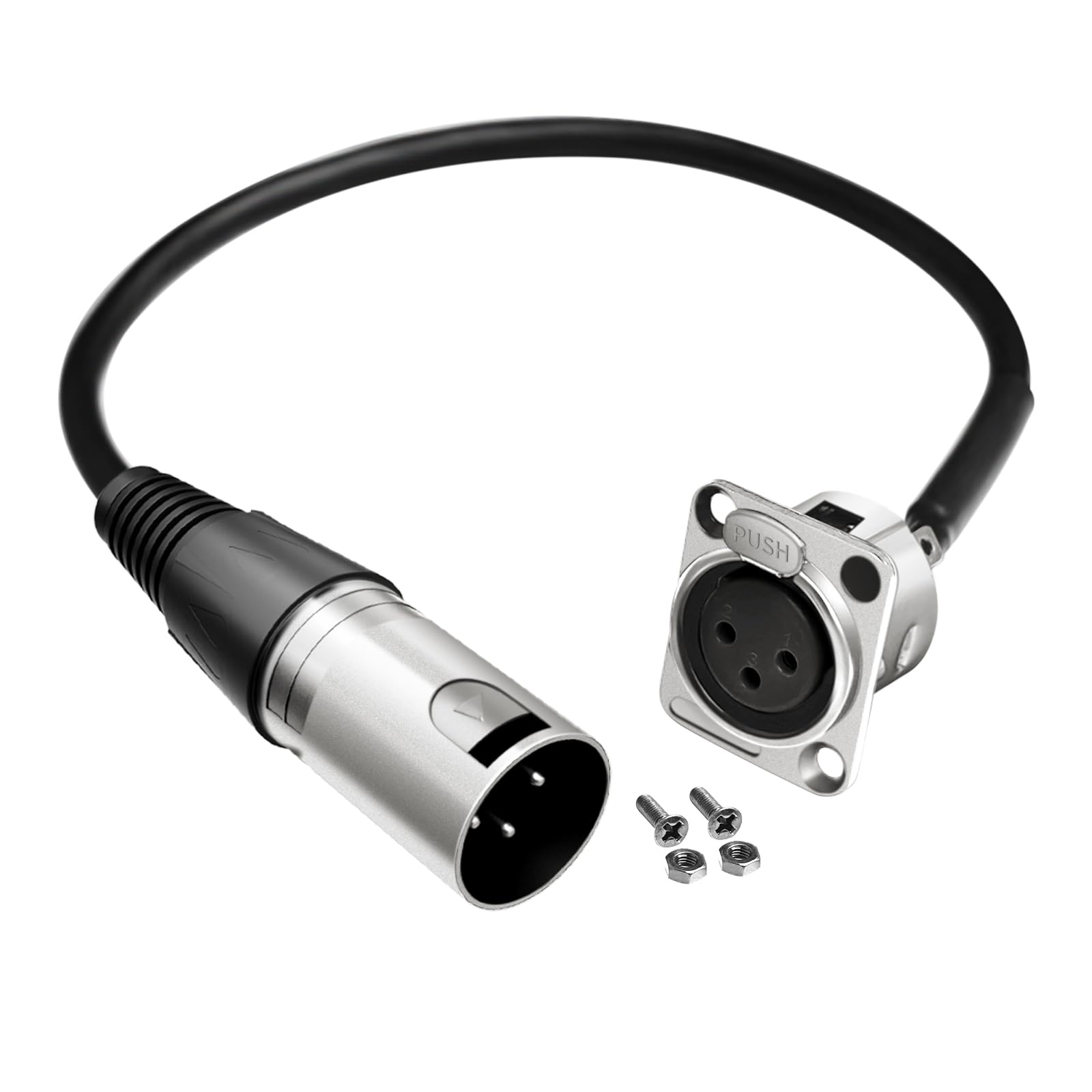 XLR Panel Mount [Neue Version 2025] XLR-Platte, lötfreies 3-poliges Patchschachtkabel für Audio-Geräte, Mixer, Studio-Box-Anschluss, Studio-Wandplatte, lötfrei, mit Installationsschrauben und Muttern