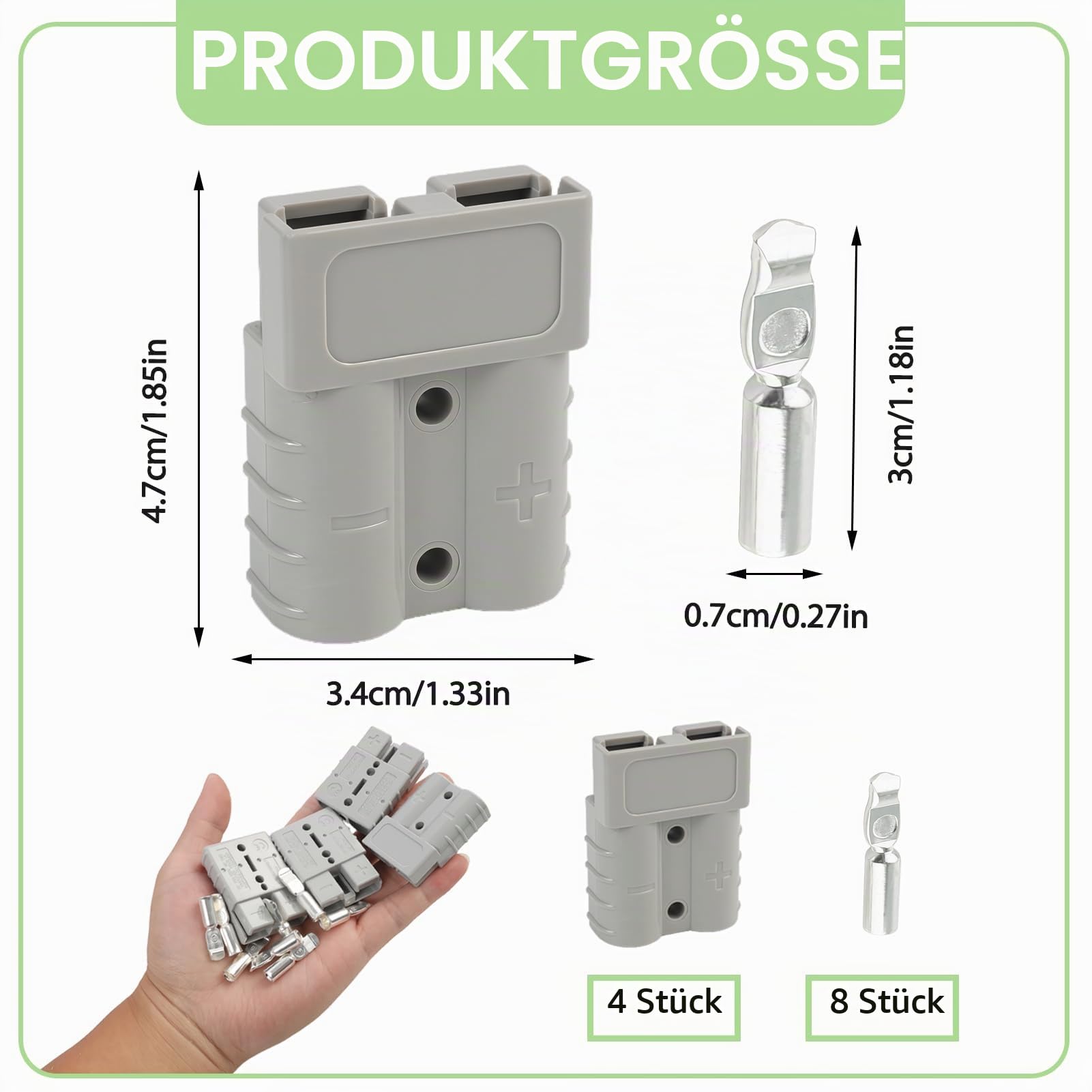 4 Stück Batterieanschlüsse 50A Stecker - 600V Schnellanschluss Stecker, Batterie Stecker, Graue Batteriestecker 12 v, Quick Connect Batterie, Batterieanschluss, für Auto, Motorrad, Boot, Solaranlagen