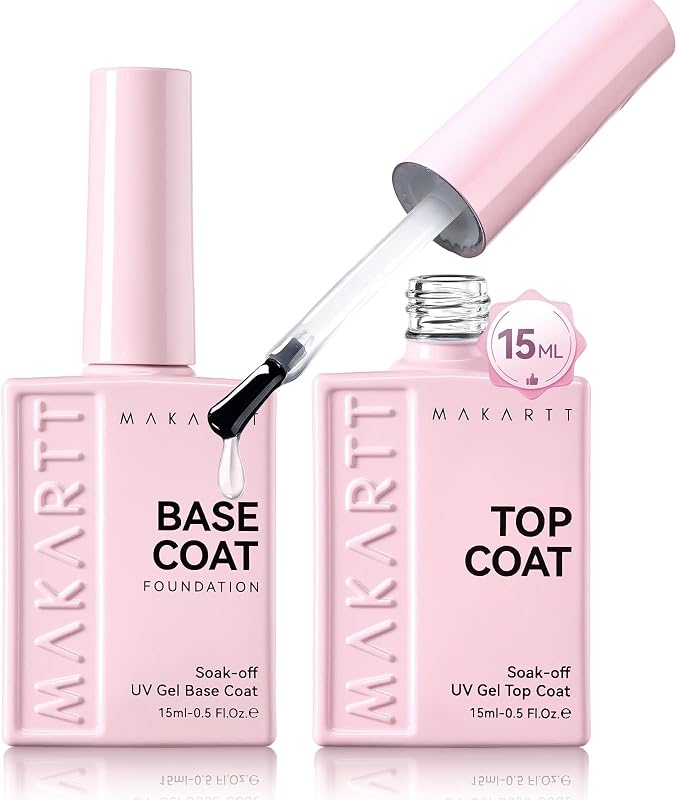 Gel Top and Base Coat Set 2 PCS 15ml No Wipe Long Lasting | Upgrade Diamond-Shine Base and Top Coat Gel Nail Polish Soak Off UV LED Lamp Needed Home DIY Salon Gift Women