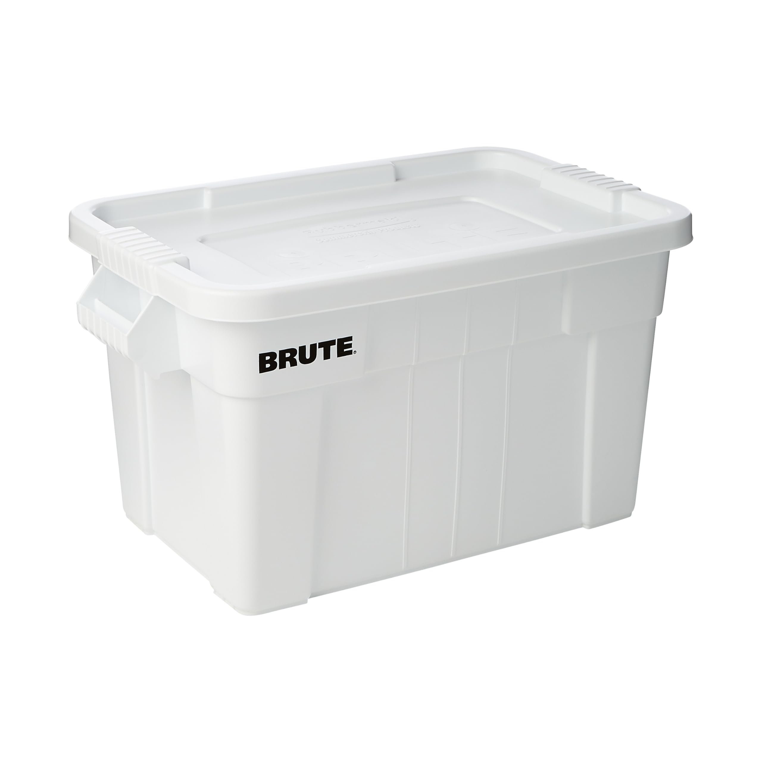 rubbermaid commercial products brute tote storage bin with lid, 20-gallon, white, rugged/reusable boxes for garage/moving/camping/basement storage/kitchen/warehouse/outdoor, pack of 6
