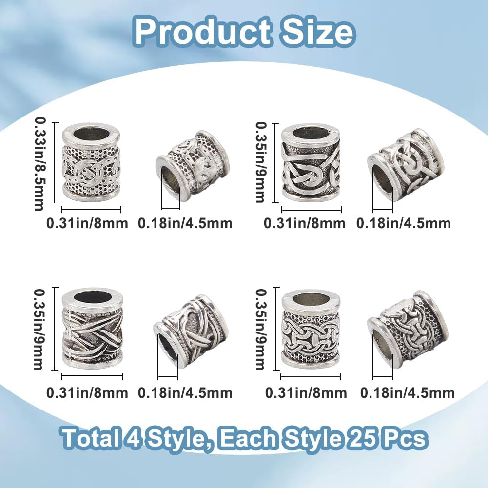 1 Box 100Pcs Silver Large Hole Bead Alloy Tube Spacer Beads Bulk Tibetan Retro Metal Spacers Round Column Loose Charm Beads for Jewelry Making European Bracelets Beading Necklaces DIY Crafts - Image 2