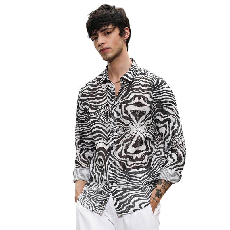 Image of CAHOOT Men's Bisque Shirt Casual Wear | Spread Collar | Long Sleeve | Button Closure | Shirt Crafted with Comfort Fit for Everyday Wear