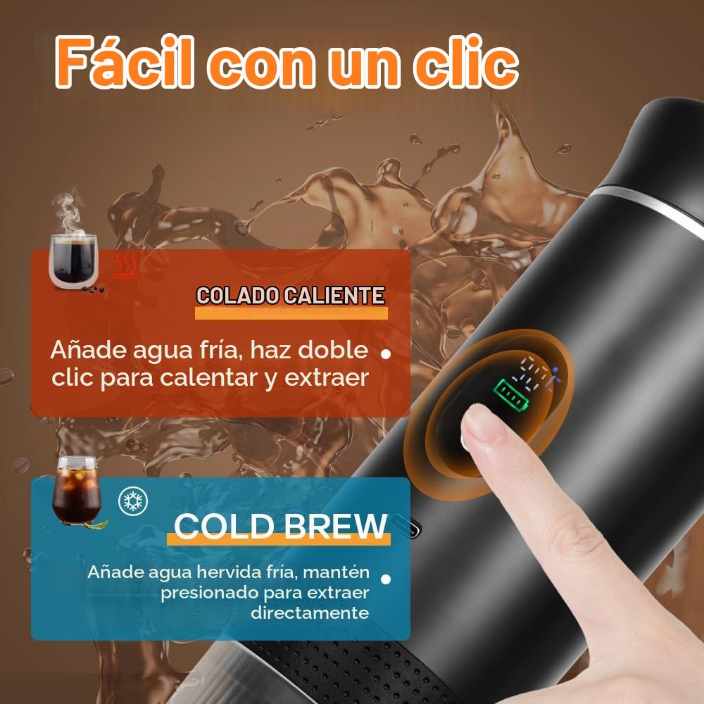 SAUSI Cafetera Portatil 3 en 1 - Batería USB Recargable, Capacidad 80 ml, Compatible con Cápsulas Espresso y Café Molido, Ideal para Coche, Oficina, Viajes y Camping