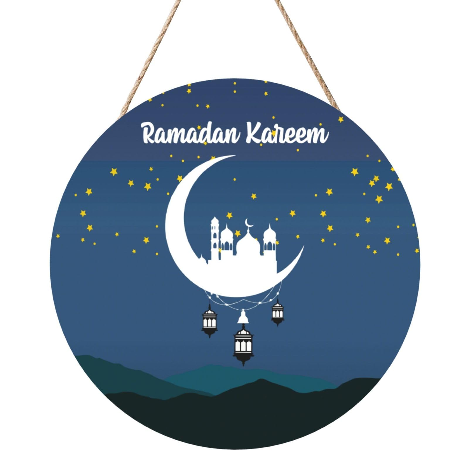 Ramadan Kareem Door Signs Plaques Wood Welcome Sign For Front Door Wall Hanging For Home Farmhouse Office Classroom Party Decoration