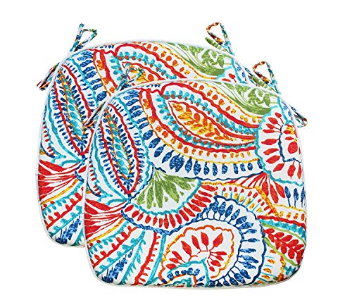 Fabritones Outdoor Seat Cushions Paisley Set of 2 Patio Chair Cushions with Ties 18x19 Inch Square Chair Pads