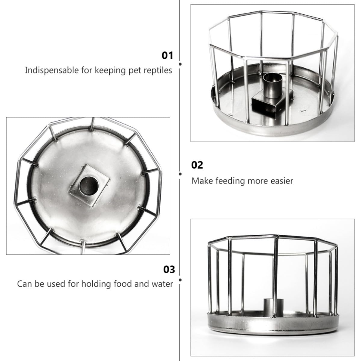 Abaodam Abbeveratoio Automatico per Rettili in Acciaio Inox | Ciotola per Lucertole e Gechi, Superficie Liscia Antiruggine, per Cibo e Acqua in Terrario