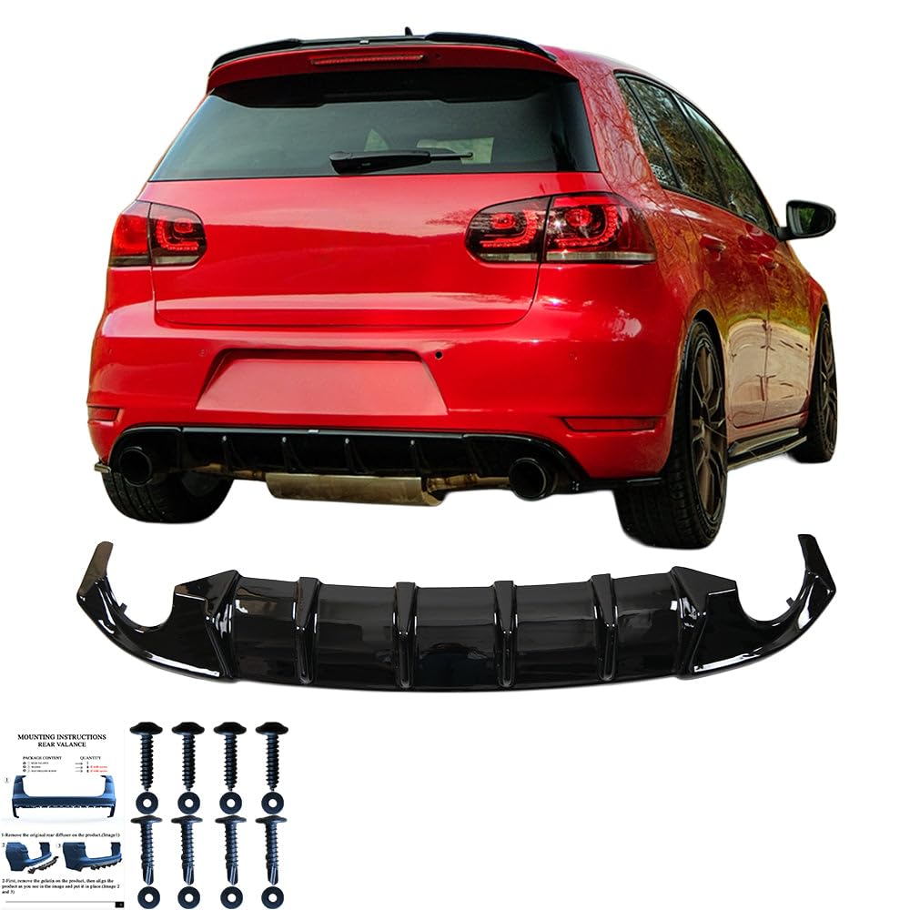 Oneway Jupe de pare-chocs arrière (Diffuseur) compatible avec Volkswagen Golf VI GTi/GTD 2008-2012 - Noir brillant