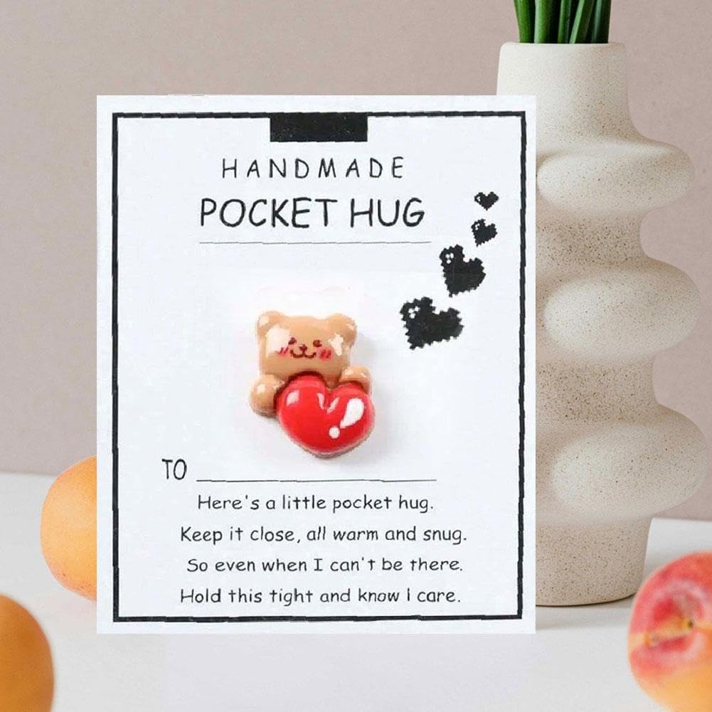 Un pequeño abrazo de oso de bolsillo, enviándote un abrazo de oso con tarjetas positivas, adornos emocionales, soporte de tarjeta de oso Kee con saludo