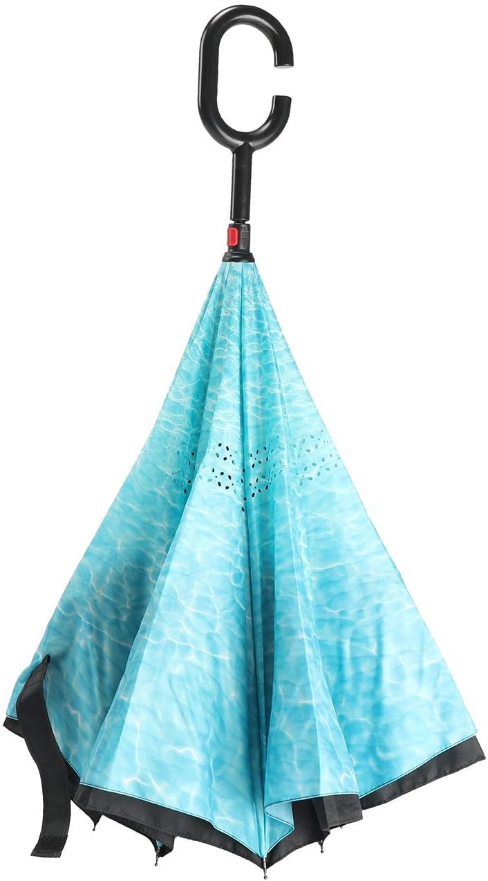 Z ZAMEKA Double Layer Inverted Umbrellas Reverse Folding Umbrella Windproof UV Protection Big Straight Umbrella Inside Out Upside Down for Car Rain Outdoor With C-Shaped Handle