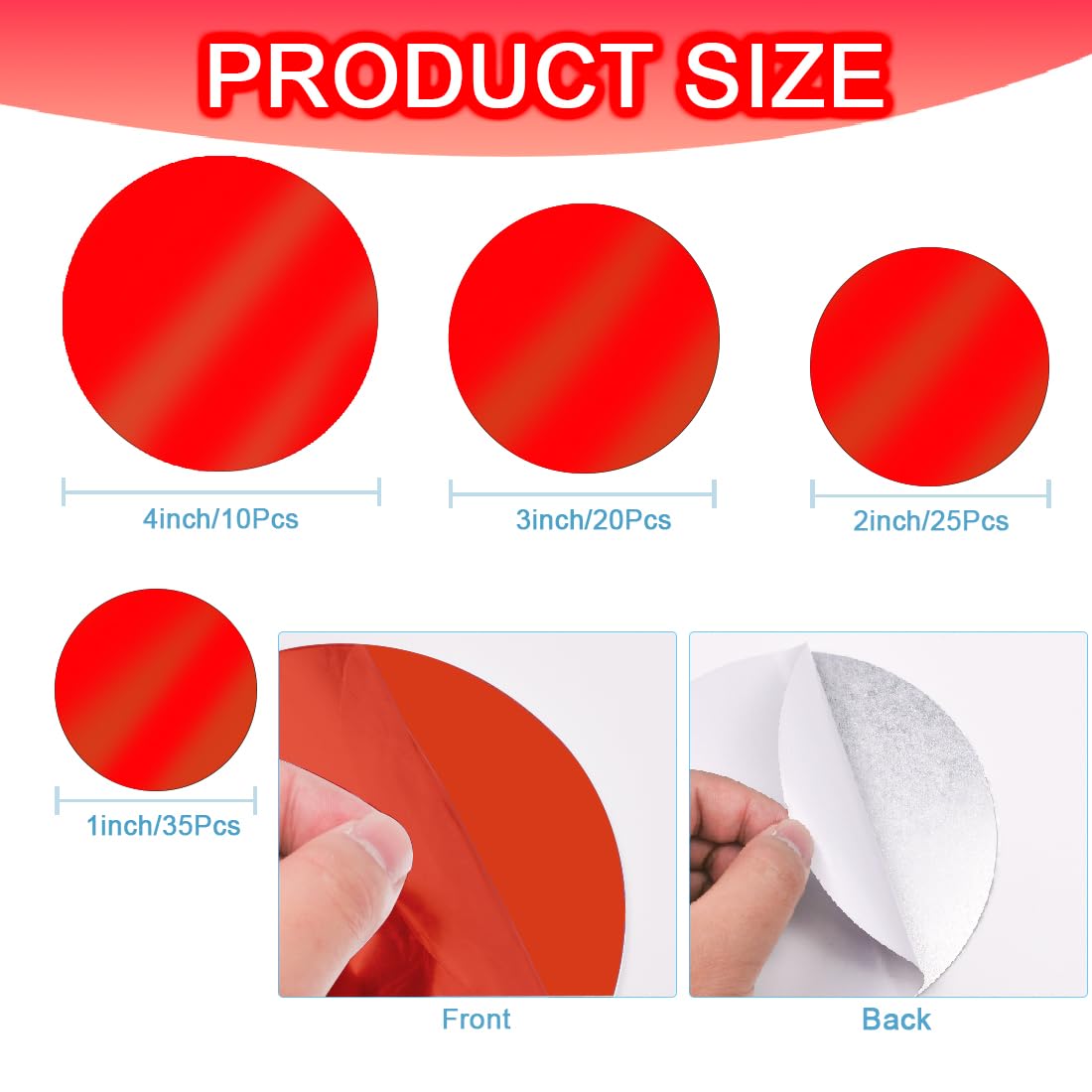 ELANE 90 Pieces Mini Size Round Mirror Small Mirrors for Crafts Acrylic Mirror,for Mirror Tiles for Crafts and DIY Projects Supplies,1 Inch,2 Inch,3 Inch,4 Inch (Red)
