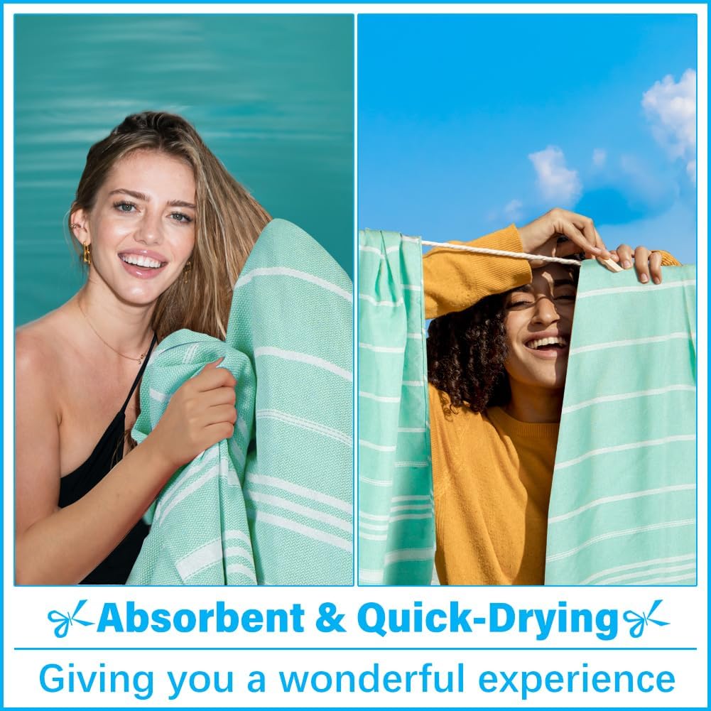 Oversized Turkish Beach Towel Blanket XXL Cotton Sandproof Towels Boho Woven Extra Large Big Sand Free Giant Throw Blankets Huge Quilt XL Picnic Camping Necessities Cloud For Adult Gifts Aqua - Image 4