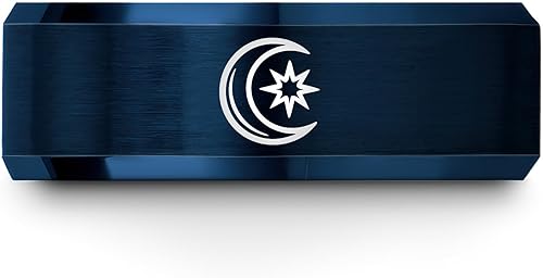 Miniatura 3 de Anillo de estrella con sol y luna Regalo para soñador celestial bisel de cúpula plana tungsteno oro amarillo negro plata azul grabado