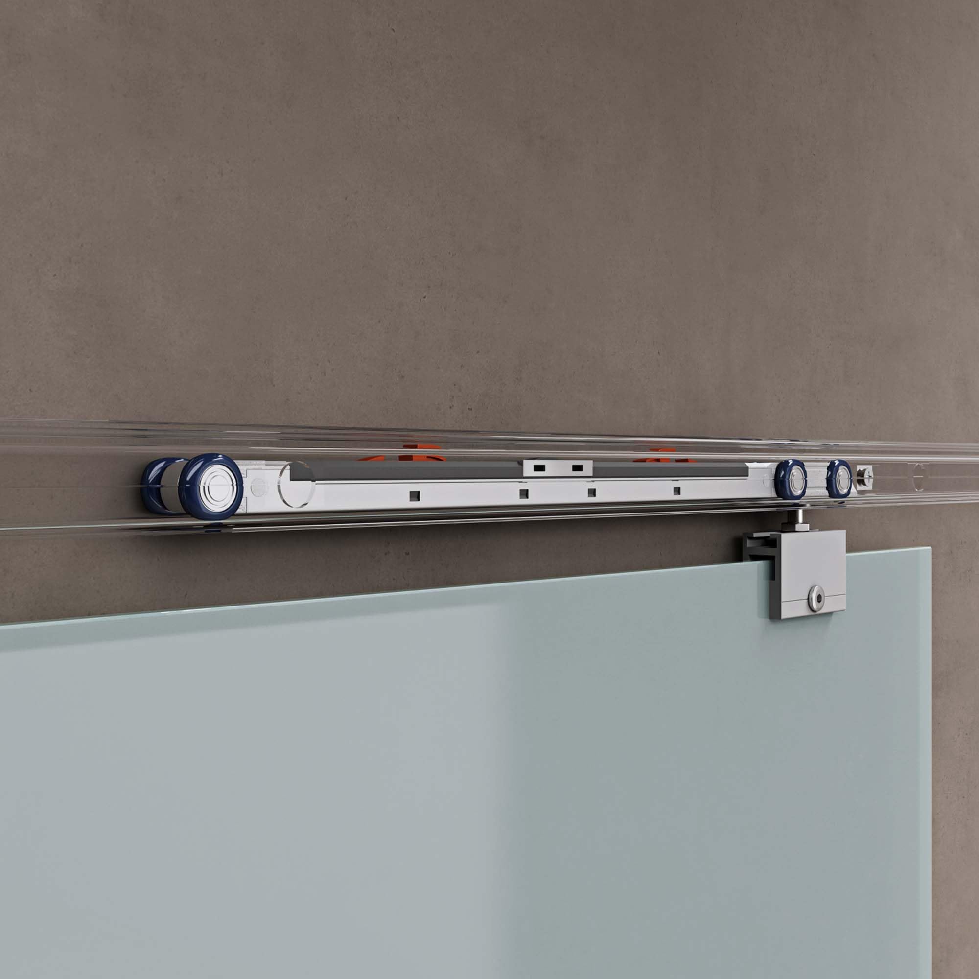 doporro Porta Scorrevole per Interni in Vetro Satinato a Righe 90x215 cm con Binario in Alluminio | Chiusura Ammortizzata e Distanziale da 25 mm - Amalfi13