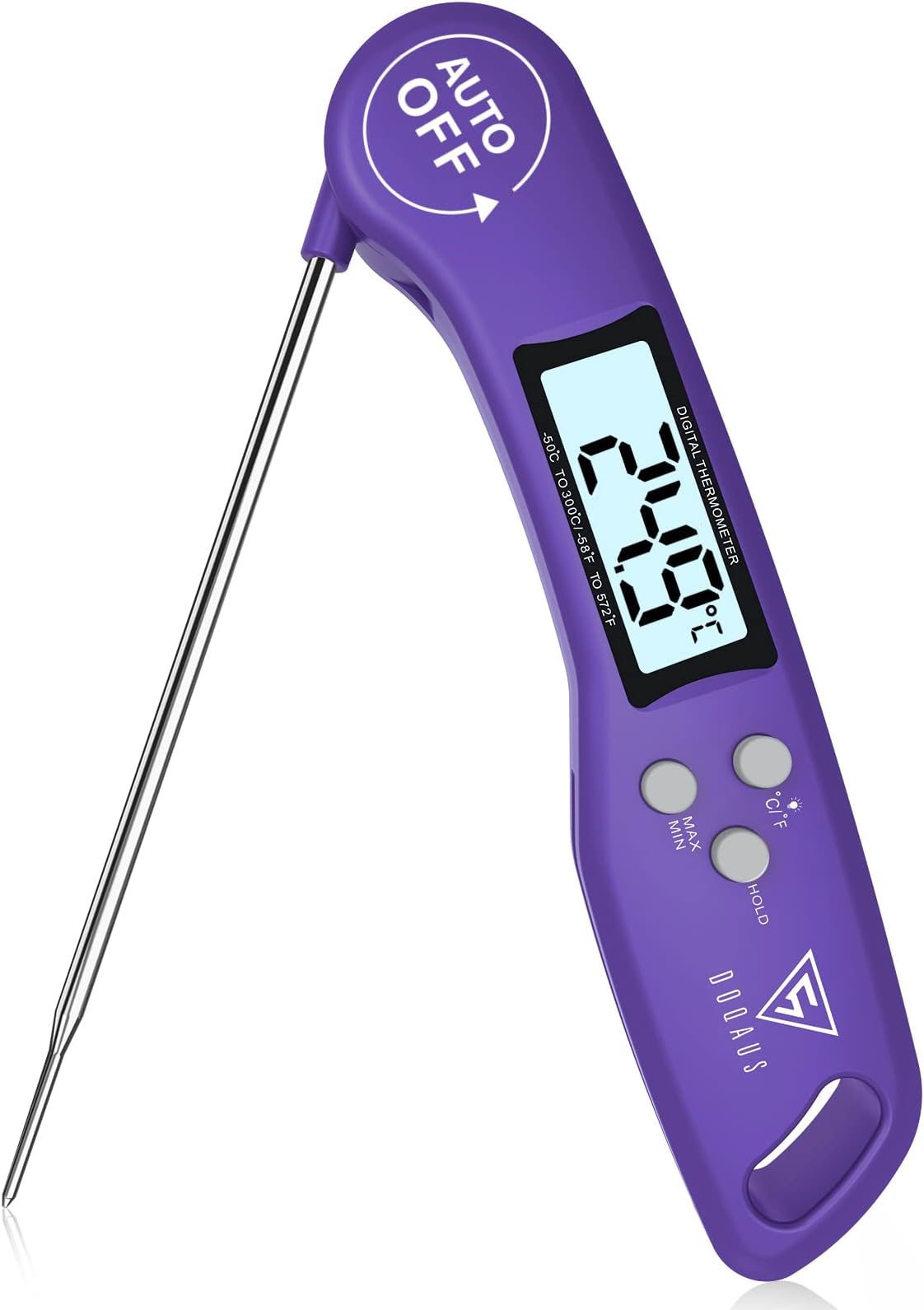 DOQAUS Meat Thermometer, 3s Instant Read Food Thermometer-Backlit LCD, Foldable Probe, Auto On/Off, ±1℃ Accuracy, Barbecue Thermometer for Grill, Kitchen, Milk, Purple