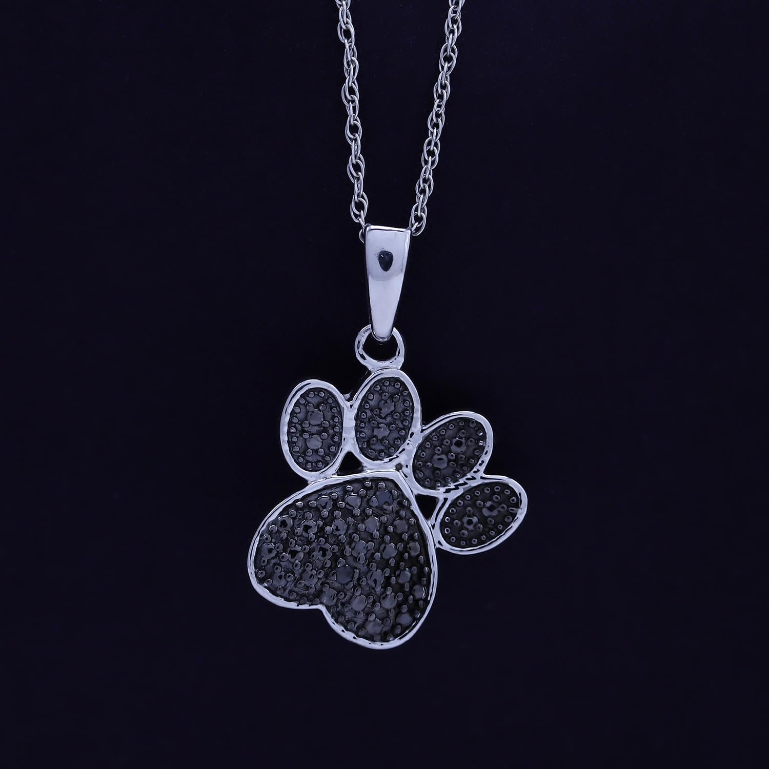 AFFY Dog Paw Pendant Necklace for Women, 14k Gold Plated 925 Sterling Silver with Round Cut Enhanced Black Natural Diamond Accent with 18" Chain - Image 2