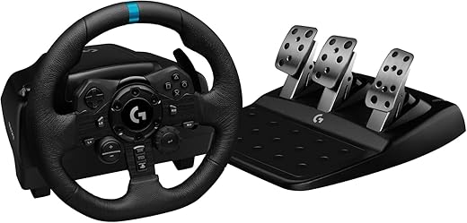 Logitech G923 Racing Wheel and Pedals, TRUEFORCE Feedback, Responsive Driving Design, Dual Clutch Launch Control, Genuine Leather Steering Wheel…