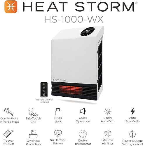 Miniatura 9 de Heat Storm Calentador infrarrojo de interioresse conecta directamente en la paredAhorro de espacio1000vatiosControl Remotoperfecto para recámara,