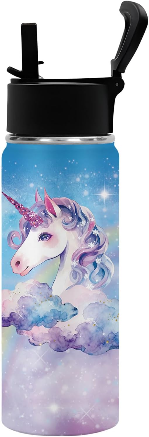 Unicorn Water Bottle for Daughter, Stainless Steel Insulated Tumbler for Home with 2 Lids & Handle, Antislip Silicone Boot, 18oz Reusable Leak-Proof Bottle for Sports, 1 PCS - Image 3