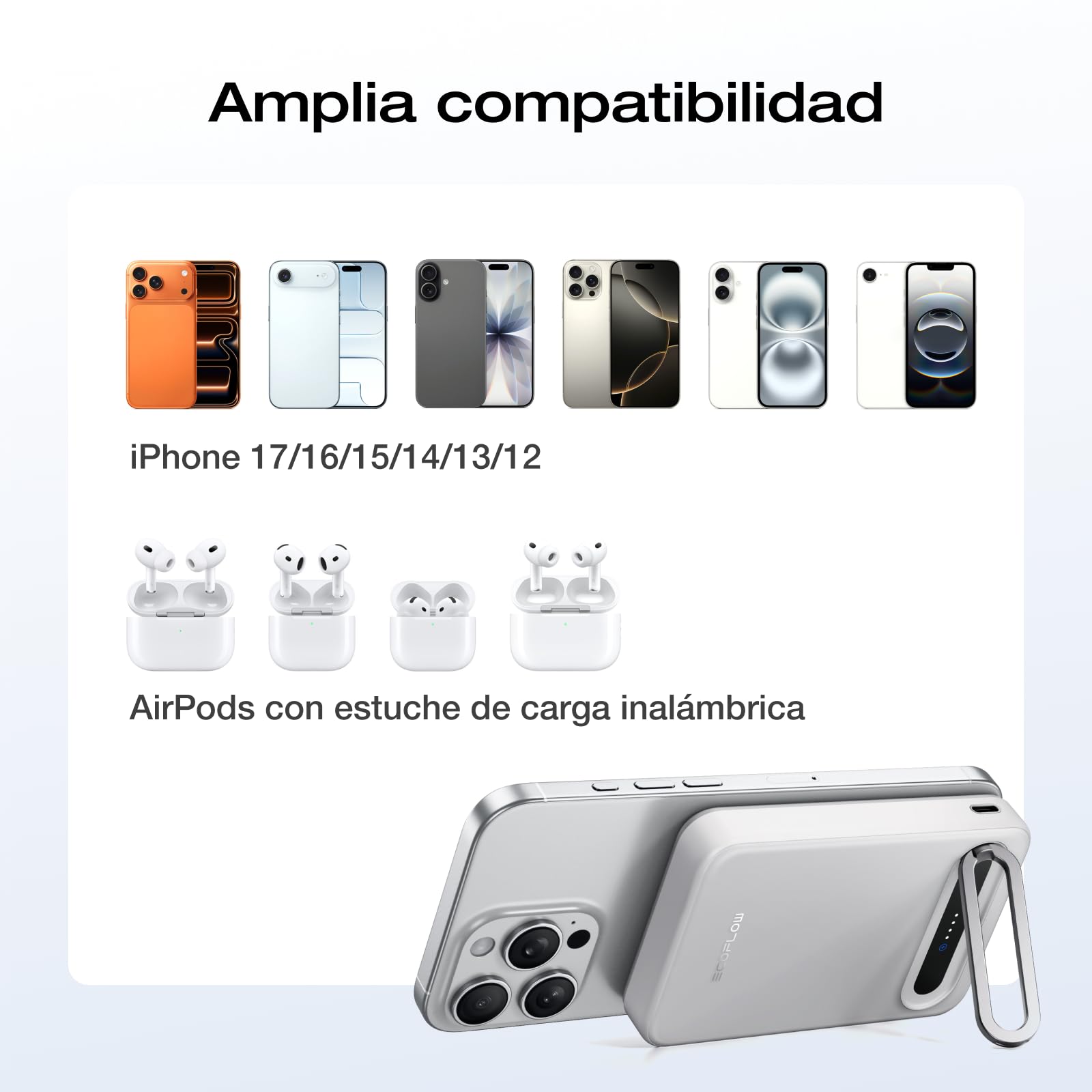 EcoFlow Qi2 Powerbank magnético 10000mAh 15W certificado Qi2 batería externa inalámbrica magnética 36W cargador portátil para iPhone 17/16/15 Pro Max Blanco