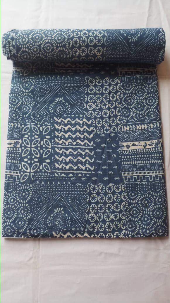 Fashionmart Floral Printed Cotton Print Fabric Cloth Block Print Floral Print Fabric Running Jaipuri Hand Block Printed Women Dress Material Kurtis Natural 44" Inches Width 2.5 Meter (Pattern 1)-picture-30