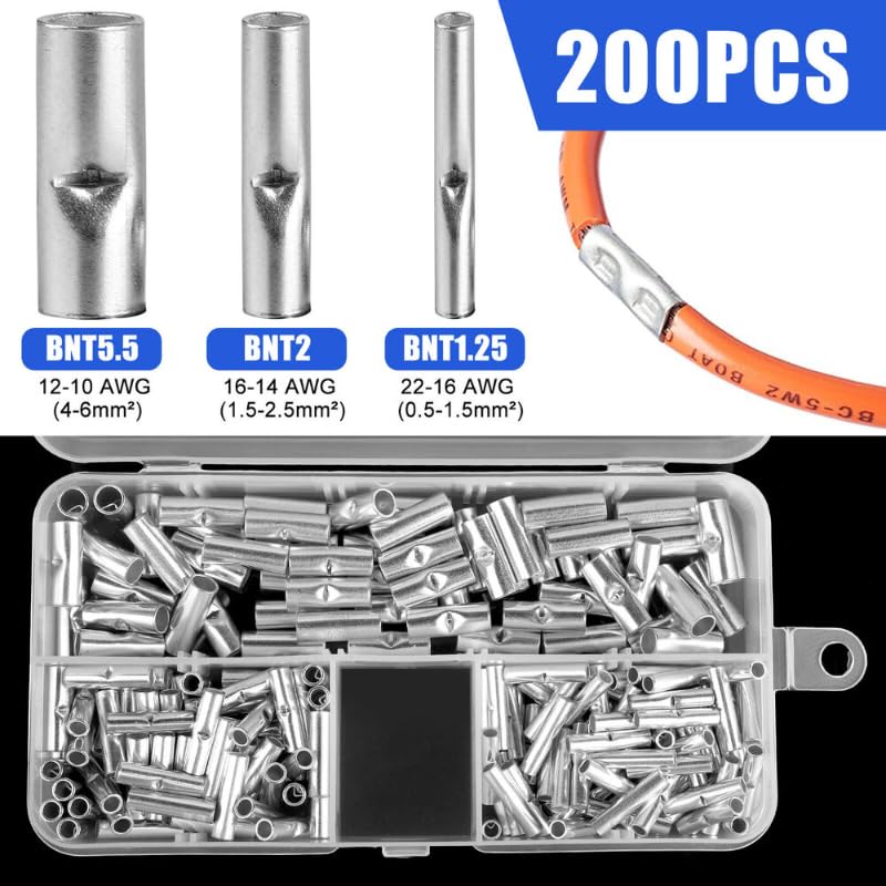 200 szt. nieizolowanych tulejek do przewodów doczołowych, zacisk kabla elektrycznego, miedziany ocynowany zacisk zaciskowy 0,5-6 mm2 22-10AWG