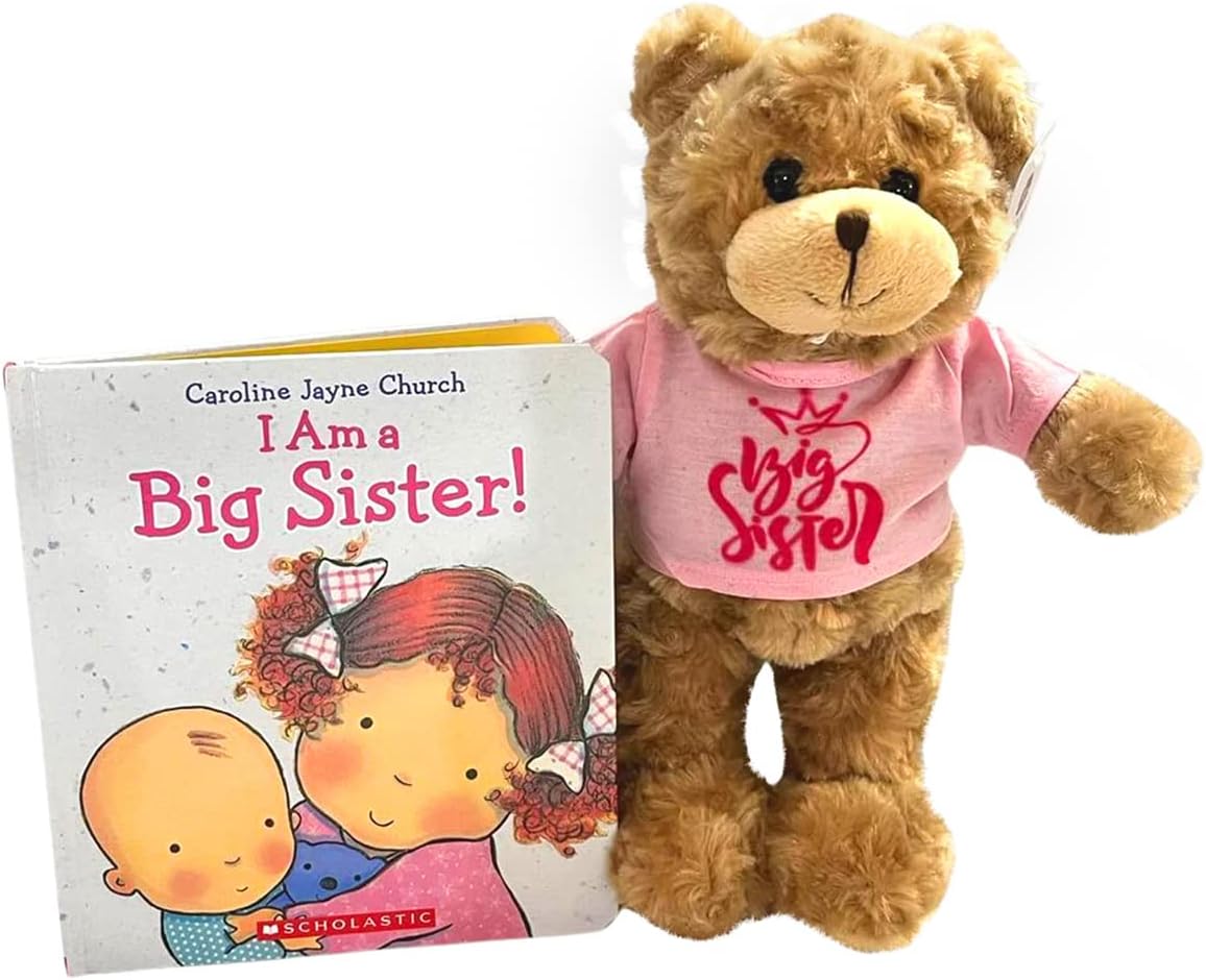 Jolitee Big Sister Teddy Bear Stuffed Animal 12" and 'I Am a Big Sister' Book - Toddler Gift for 2 Year Old