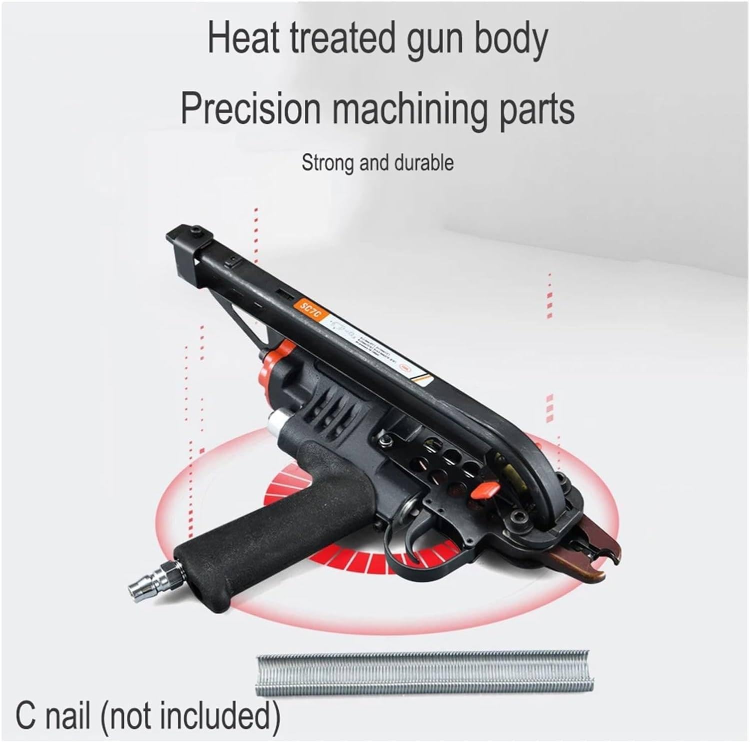 Pistolet pneumatyczny, pneumatyczny pistolet do paznokci do obróbki drewna i projektów DIY, narzędzie do gwoździ typu C do klatek drucianych, wysoka wydajność