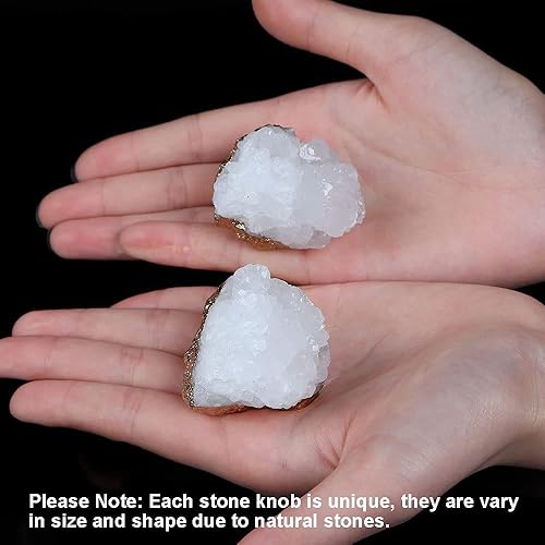 Miniatura 4 de JIC Gem Paquete de 4 pomos de piedra de cristal para gabinete, geoda de cuarzo, manijas chapadas en oro, tiradores de piedras preciosas naturales