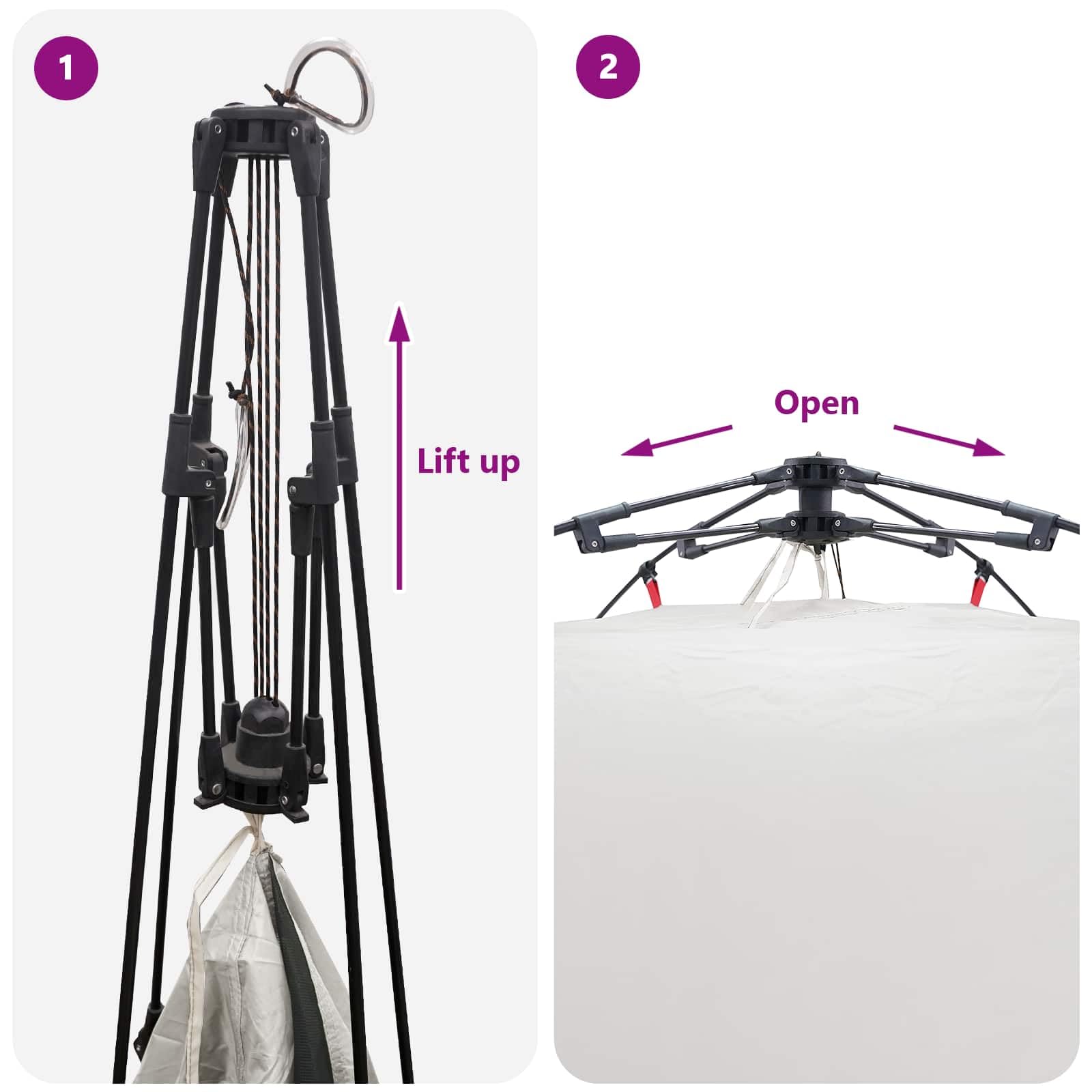 Sofortzelt für Personen mit Schnellverschluss, leichtes Campingzelt aus 185T Polyester, Wind- und wasserdicht, mit robustem Stahlgestänge und praktischem Tragebeutel für Outdoor Wanderung