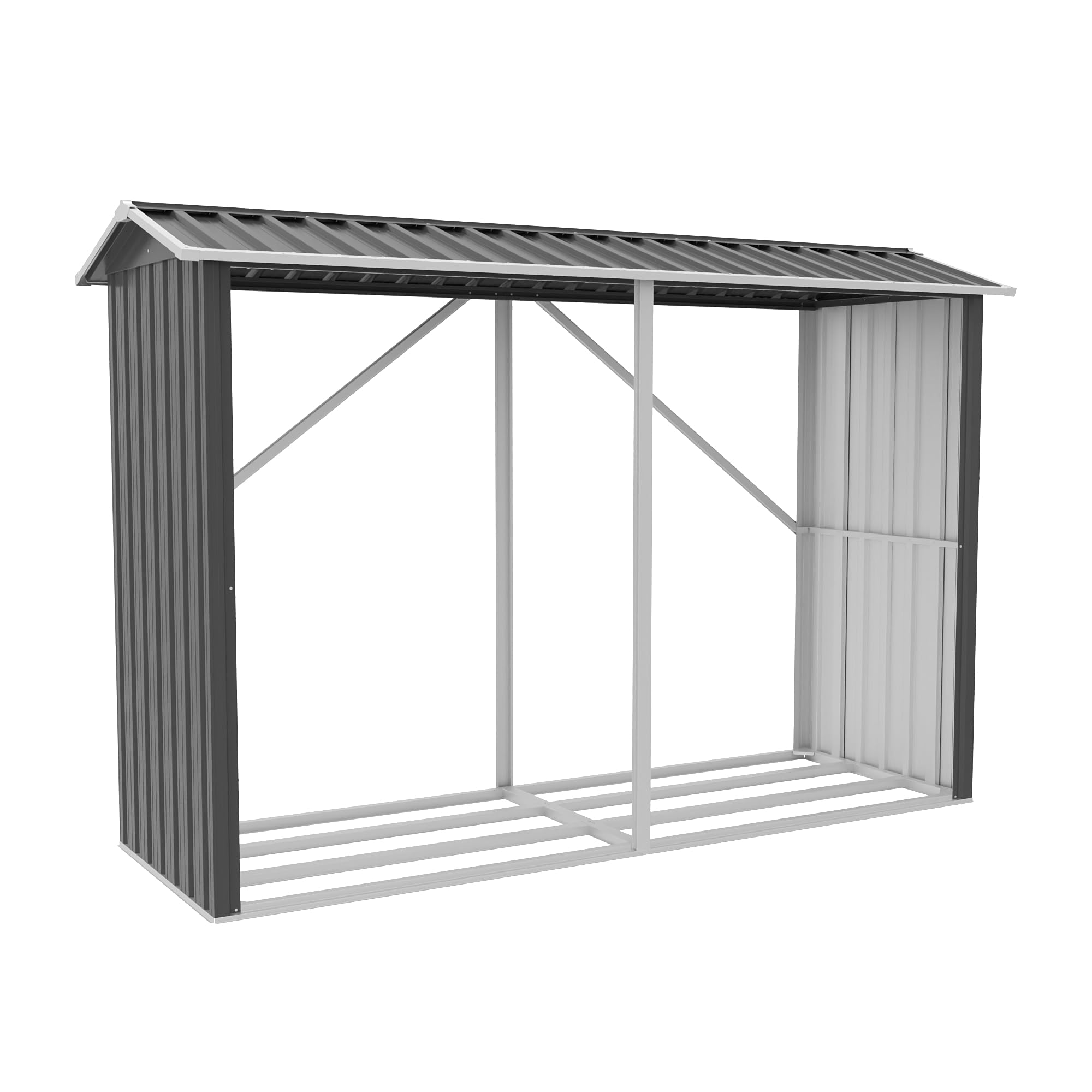 Legnaia da Esterno in Acciaio Zincato Nero 238x87x160 cm - Portalegna da Giardino con Tetto Spiovente e Struttura Rinforzata - Capanno per Legna da Ardere Resistente a Ruggine e Intemperie