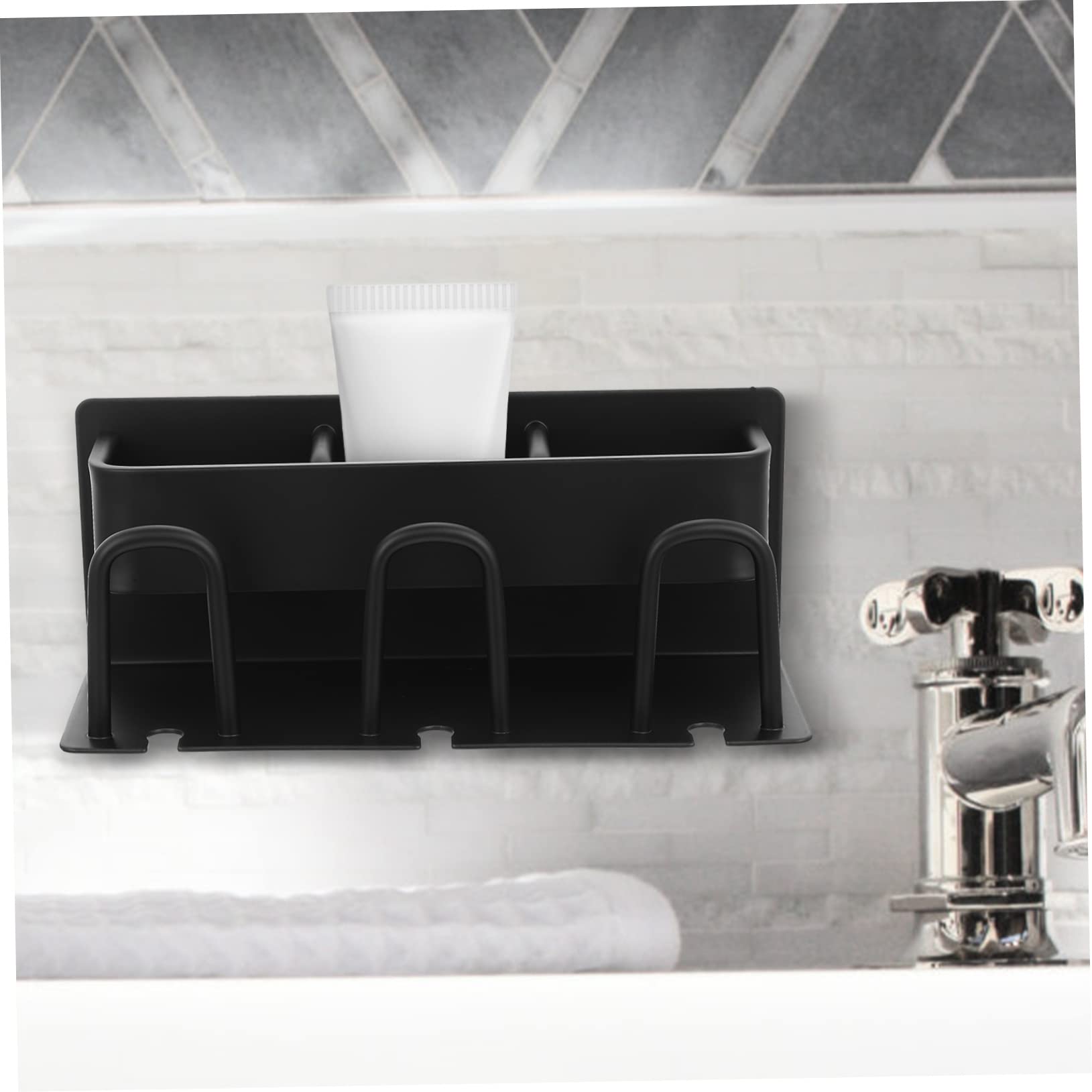 Hohopeti Porta Spazzolino da Denti Drenaggio Integrato da Parete in Alluminio Nero per Asciugare Naturalmente Spazzolini e Bicchieri, per Bagno e Cucina