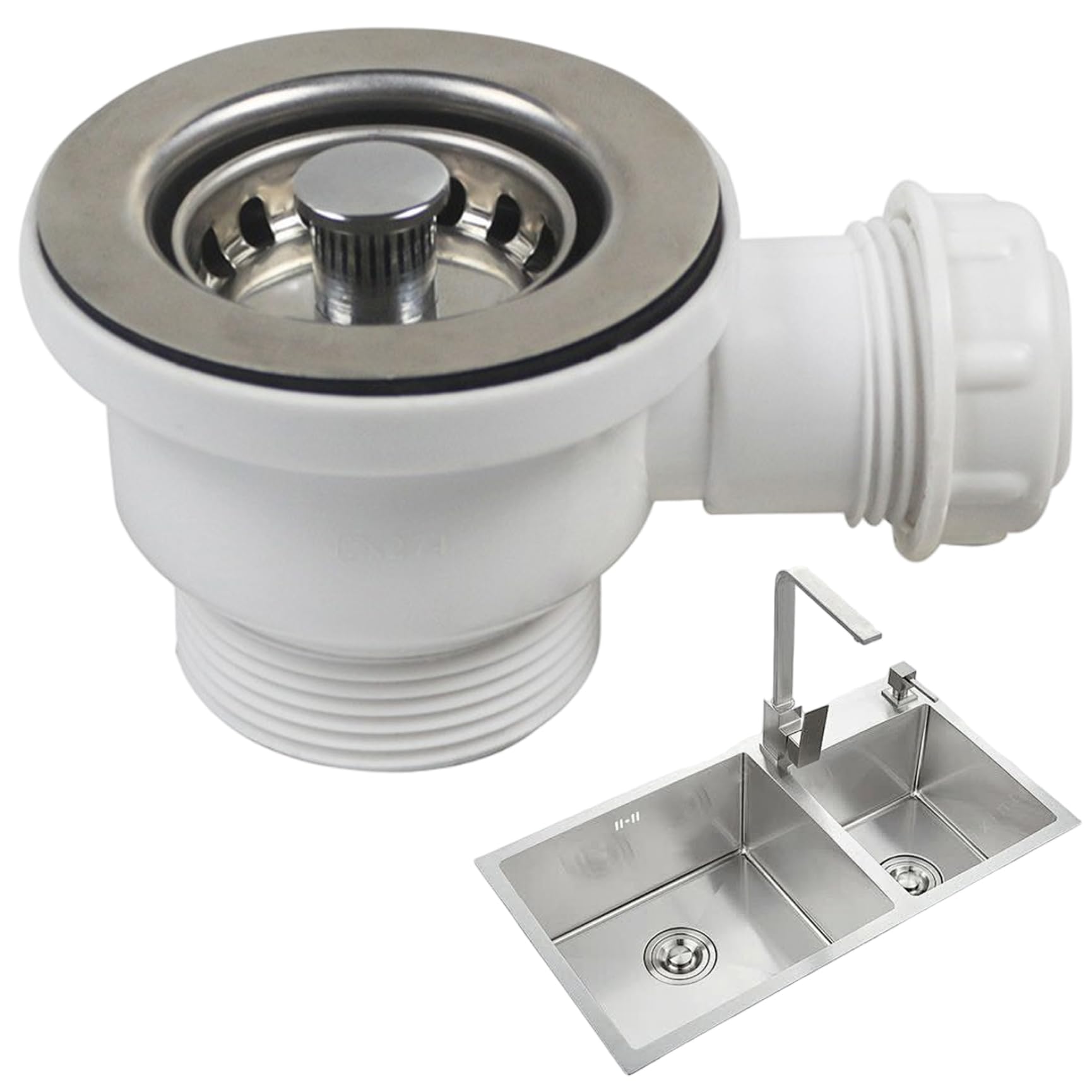 70mm Kitchen Sink Accessories, European Style Stainless Steel Sink Waste Drain with Overflow, Filter Basket for 47-52mm Opening, Drainer