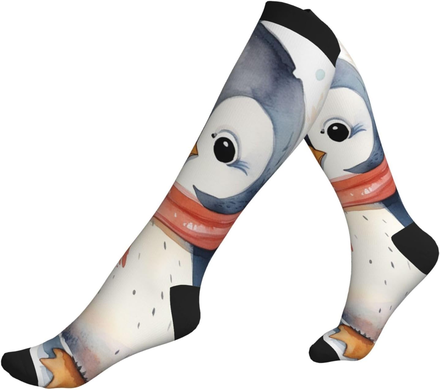 Cute Cartoon Penguin Compression Socks For Women Men 15-20mmhg Graduated Support Circulation Knee High Socks For Nurses Athletic