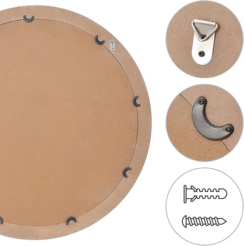 Miniatura 4 de Espejo rústico de granja, espejo de pared circular de madera natural blanca de 24 pulgadas, espejo redondo decorativo para colgar en la pared con