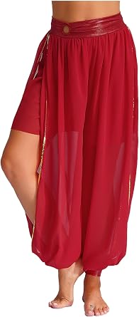 Hedmy Womens Belly Dance Harem Pants Side Slits Sequins Bloomers Halloween Pants Trousers