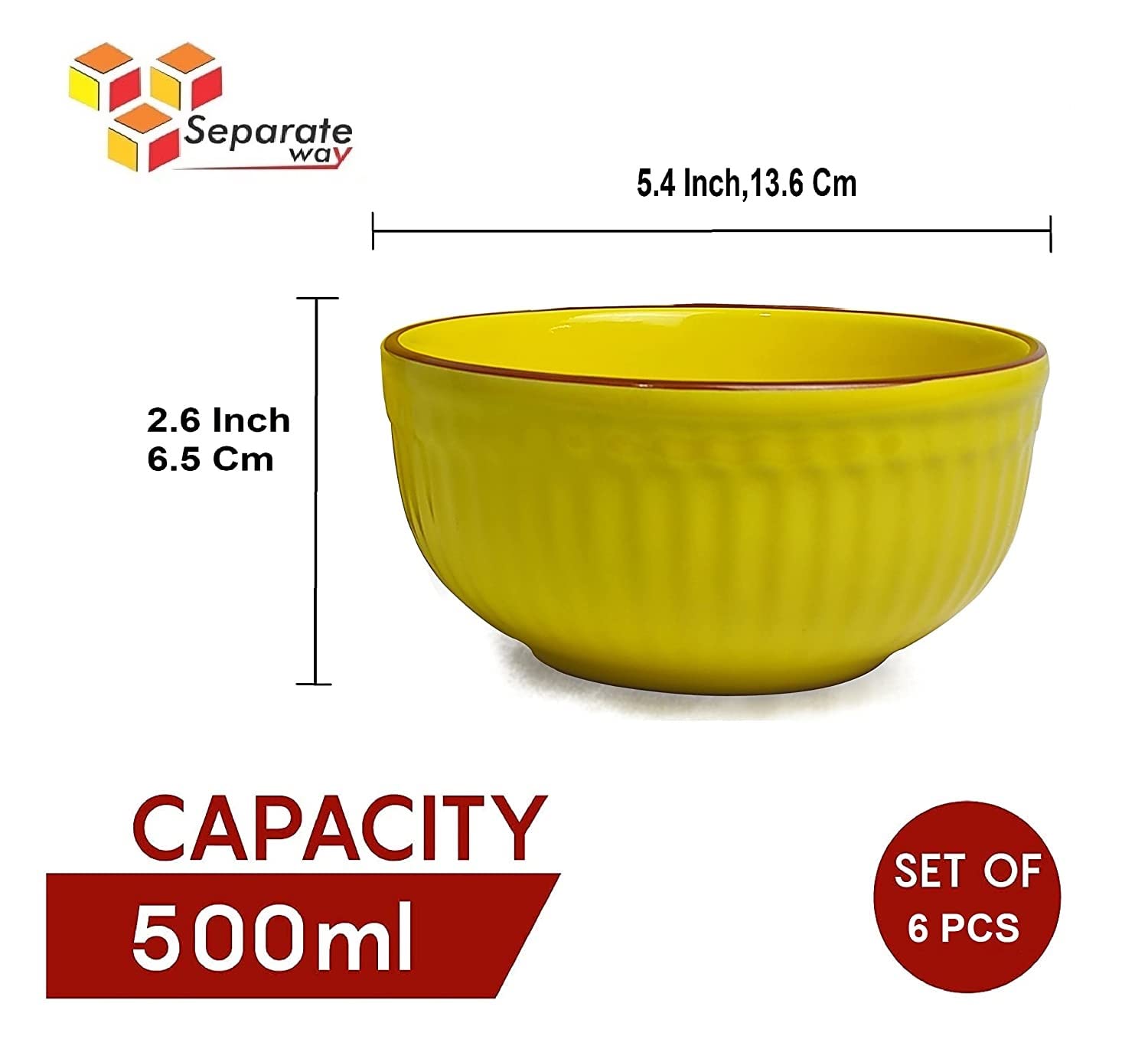 SEPARATE WAY Ceramic Soup Bowls, Cereal Bowl, Dishwasher & Microwave Safe/Serving Bowls for Kitchen, Ideal for Self Use Or Gift for Friends, Anniversary, Birthday (Yellow, Set of 4) 1